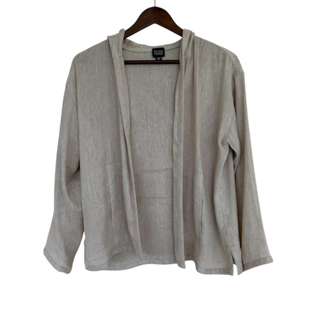 Eileen Fisher Oatmeal Linen Blend Cardigan Hoodie - Ladies Size XS